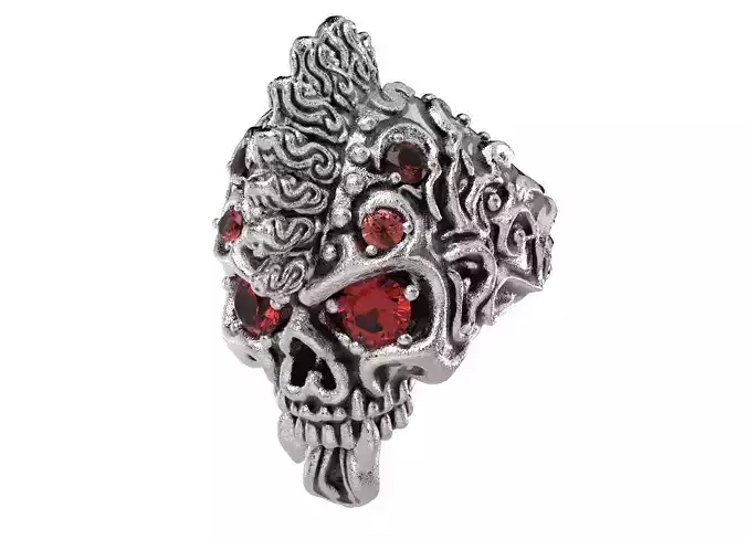 Badass Gothic Punk Skull Ring With Gems CAD Design-GP34-GS 3D print model