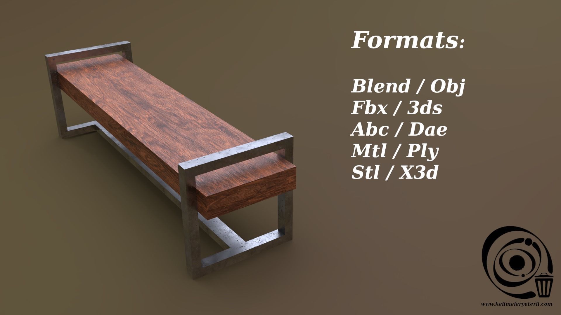 Bench 18 Low-poly 3D model_2