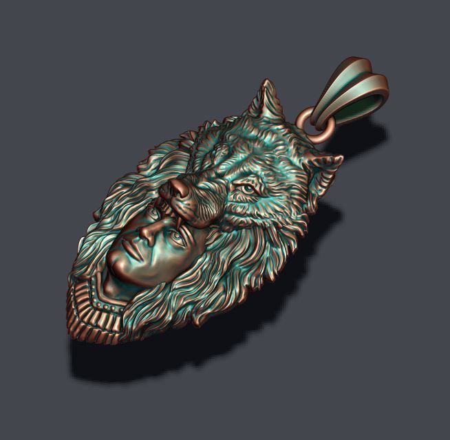 man wolf pendant 3D print model_6