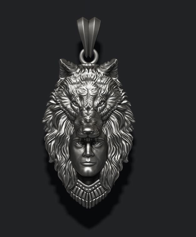 man wolf pendant 3D print model_2