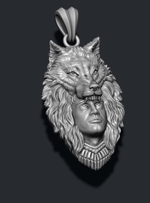 man wolf pendant 3D print model_4