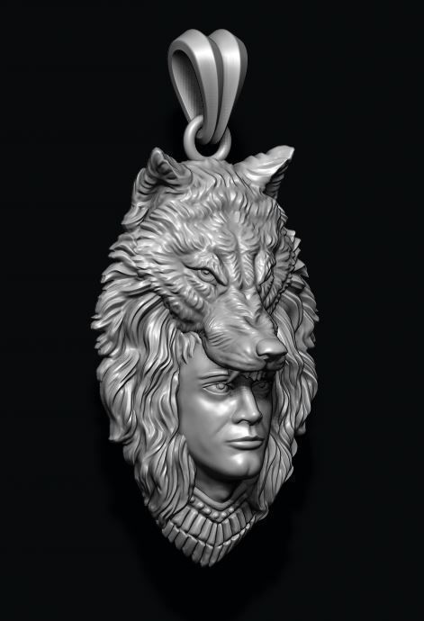 man wolf pendant 3D print model_3