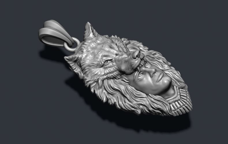 man wolf pendant 3D print model_1