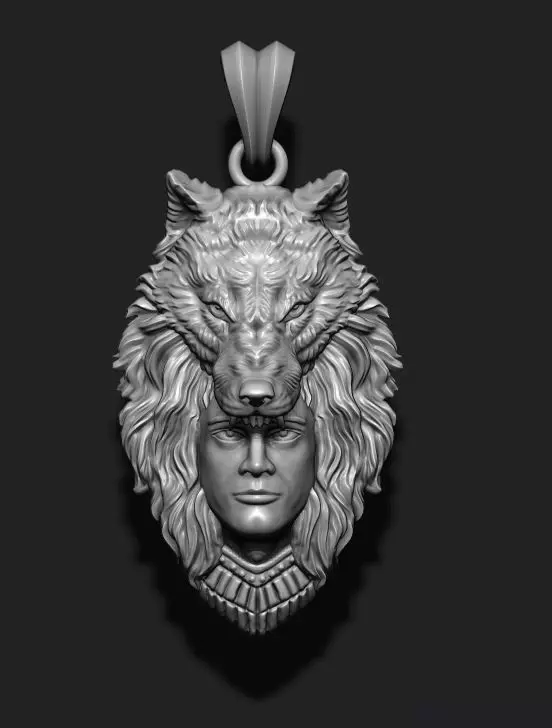 man wolf pendant 3D print model_0