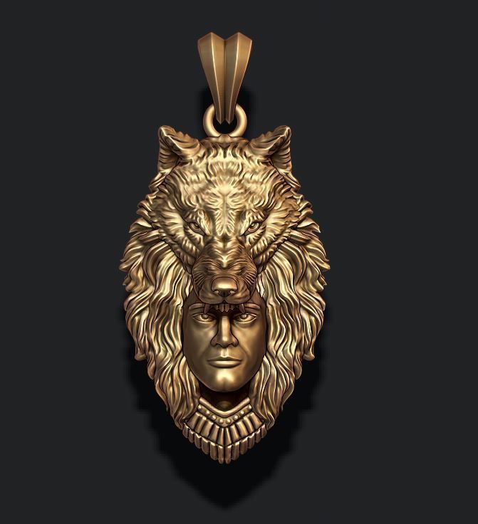 man wolf pendant 3D print model_5