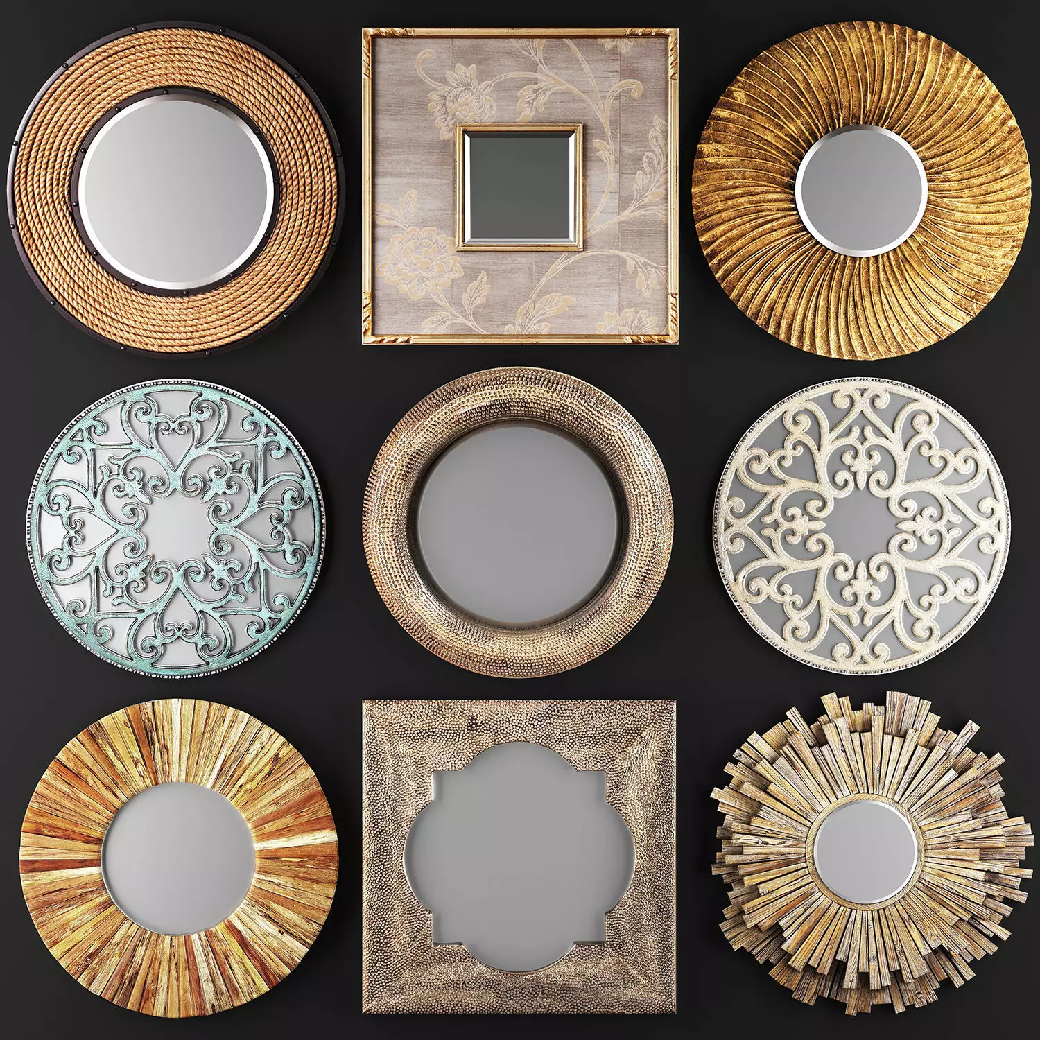 Collection of decorative mirrors 3D model_0