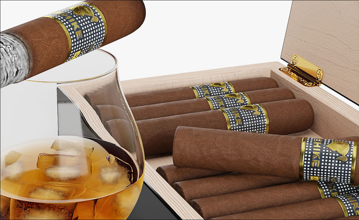 Cigars Cohiba Behike and Whiskey Low-poly 3D model_3