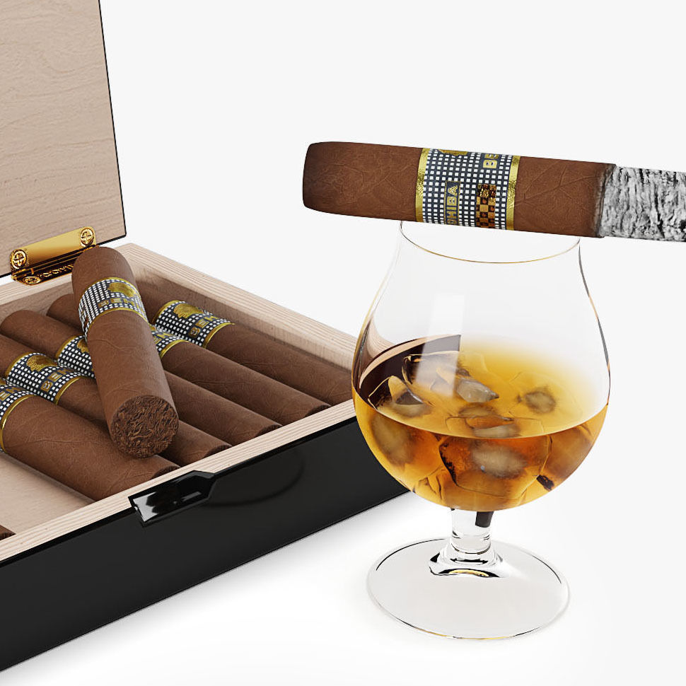 Cigars Cohiba Behike and Whiskey Low-poly 3D model_2
