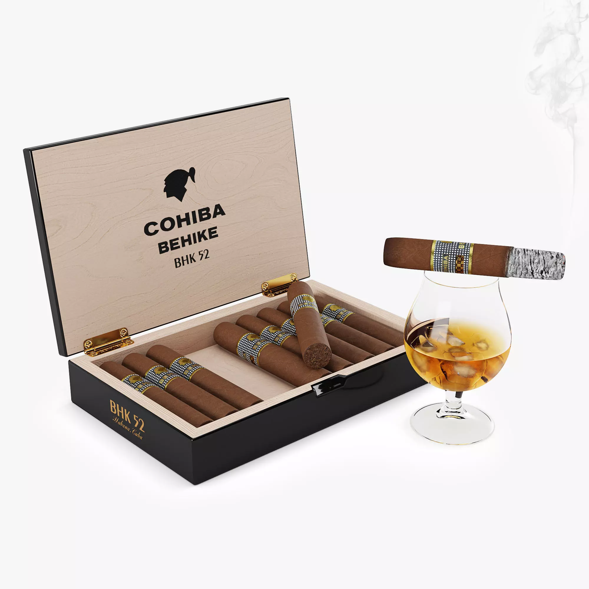 Cigars Cohiba Behike and Whiskey Low-poly 3D model_0
