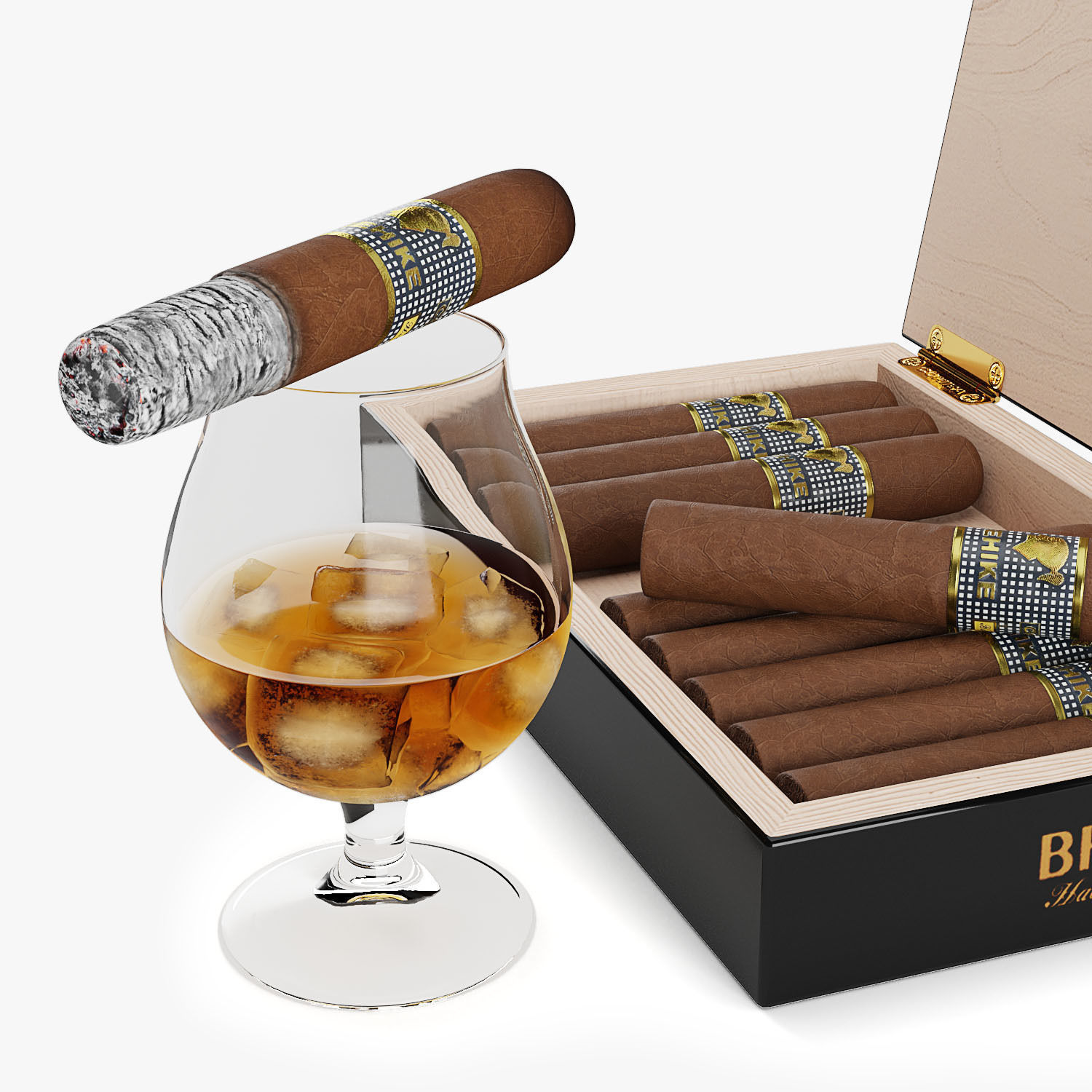 Cigars Cohiba Behike and Whiskey Low-poly 3D model_1