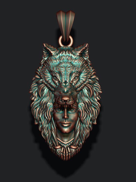girl wolf pendant 3D print model_1