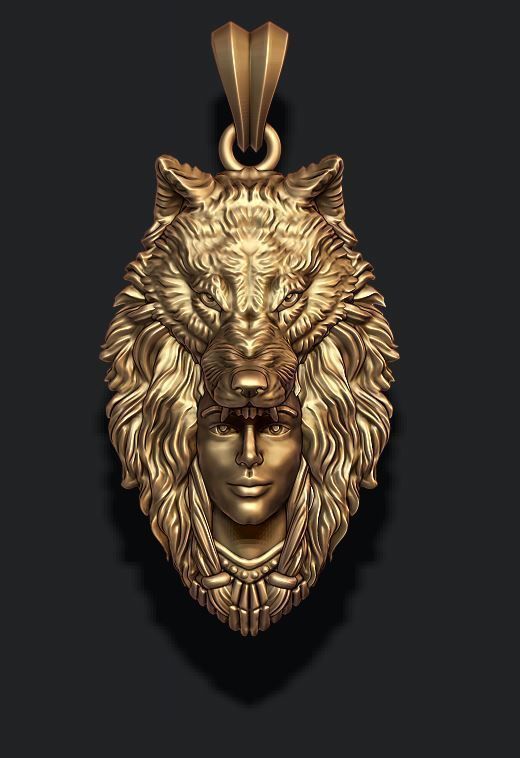 girl wolf pendant 3D print model_5