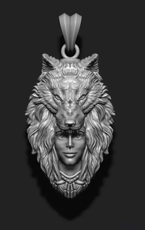 girl wolf pendant 3D print model_0