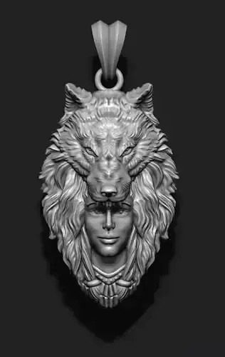girl wolf pendant 3D print model