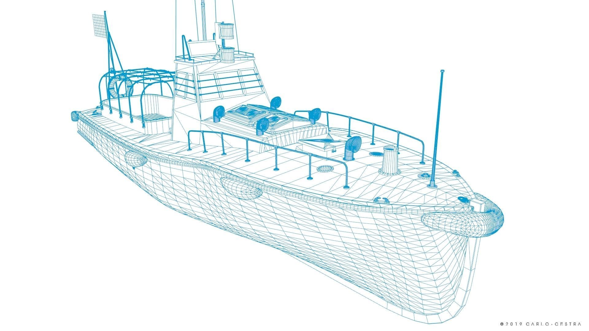 Japanese 11m 60Hp motor boat Low-poly 3D model_35