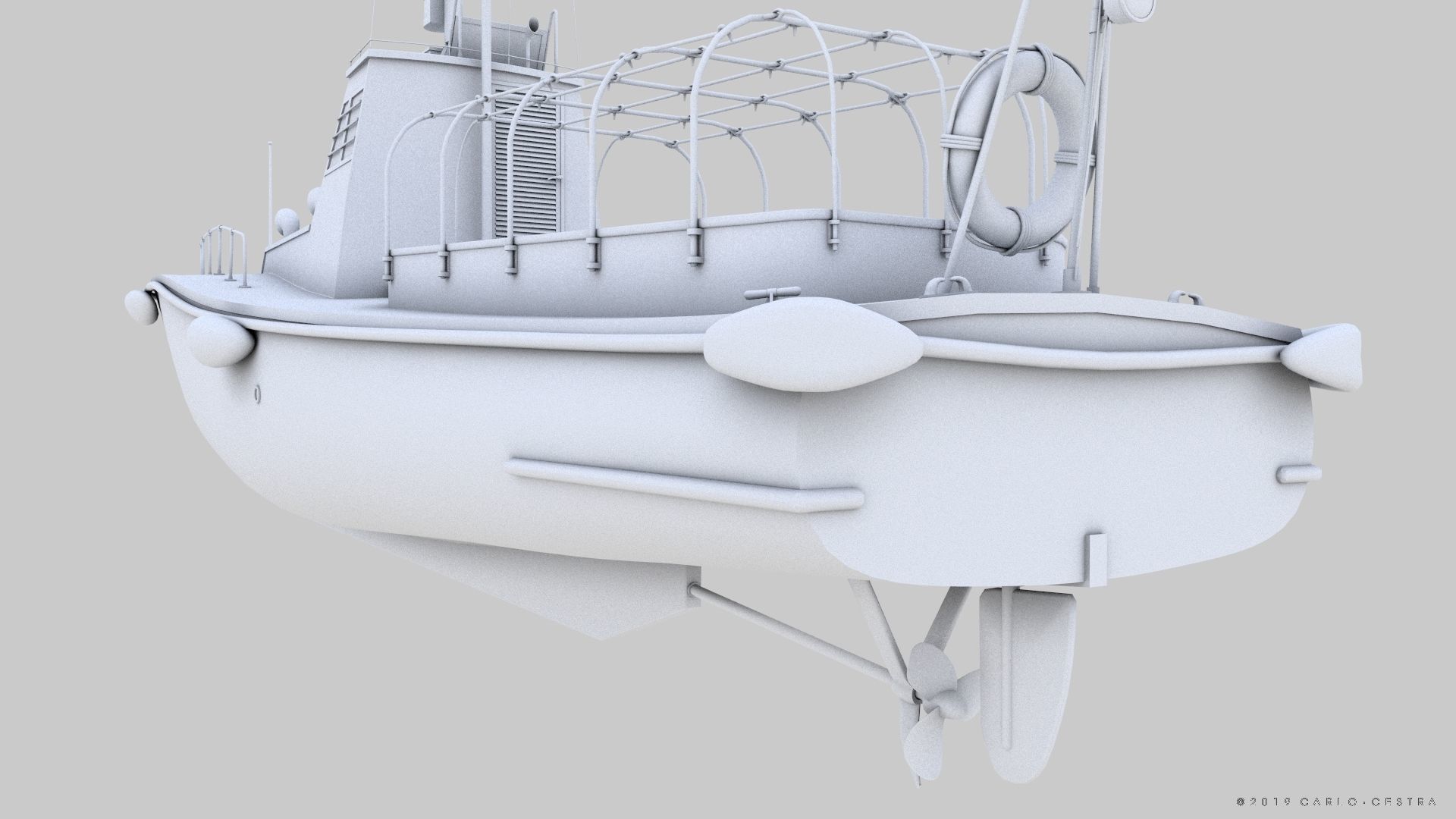 Japanese 11m 60Hp motor boat Low-poly 3D model_19