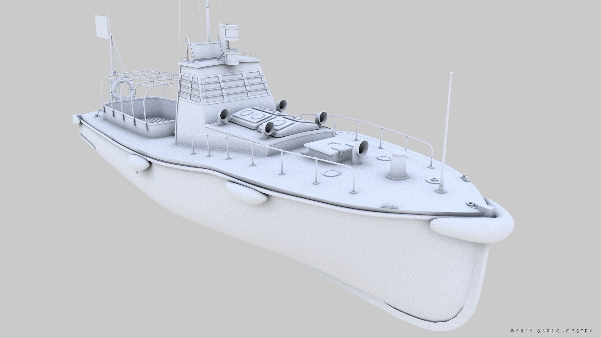 Japanese 11m 60Hp motor boat Low-poly 3D model_18