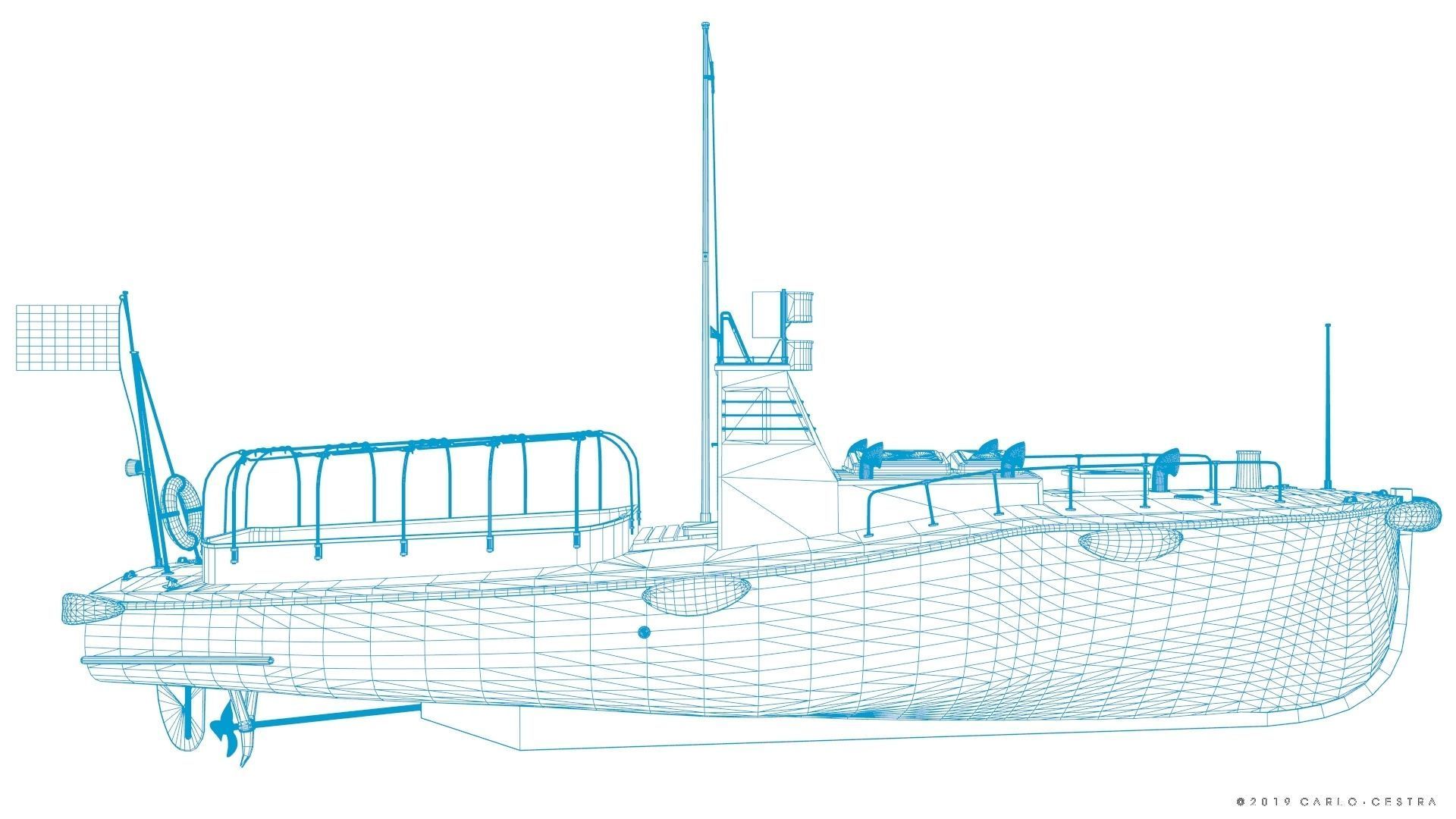 Japanese 11m 60Hp motor boat Low-poly 3D model_37
