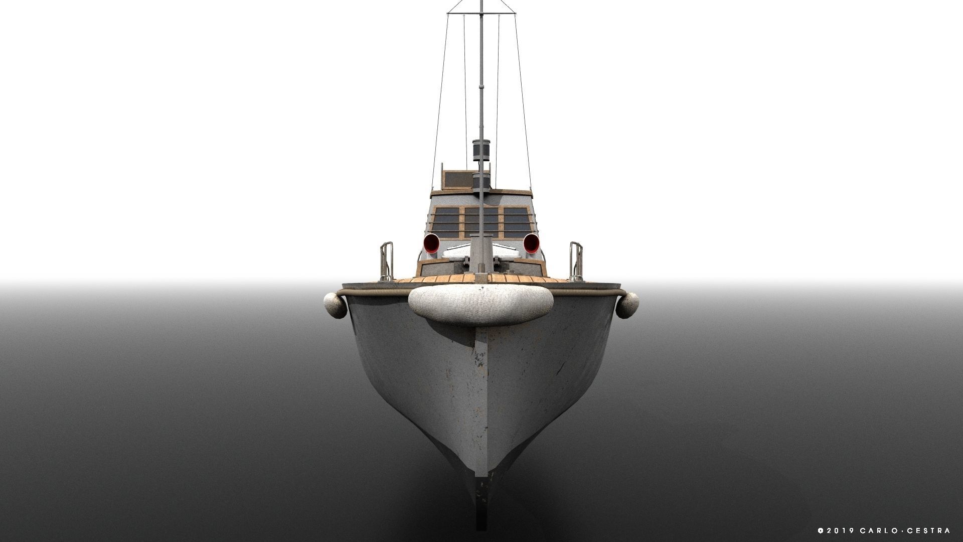 Japanese 11m 60Hp motor boat Low-poly 3D model_13