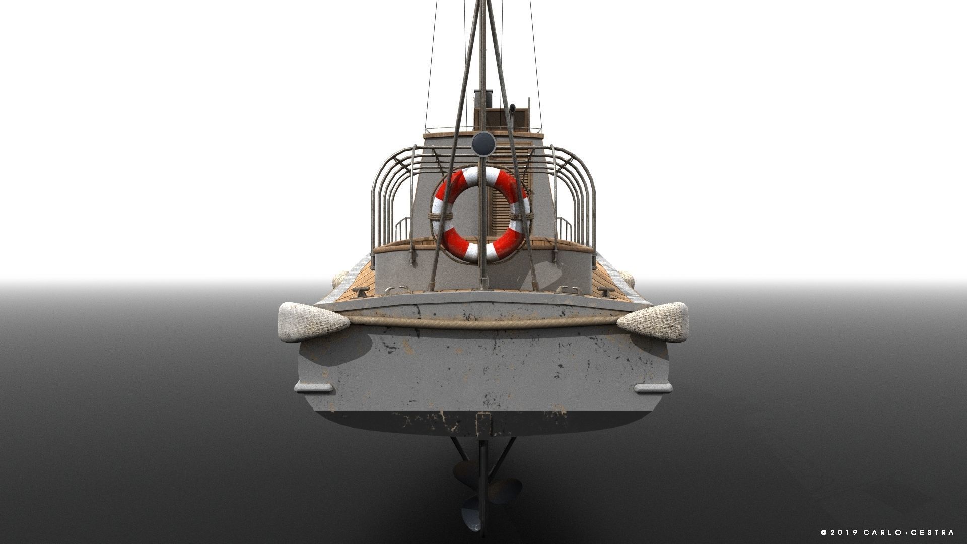 Japanese 11m 60Hp motor boat Low-poly 3D model_12