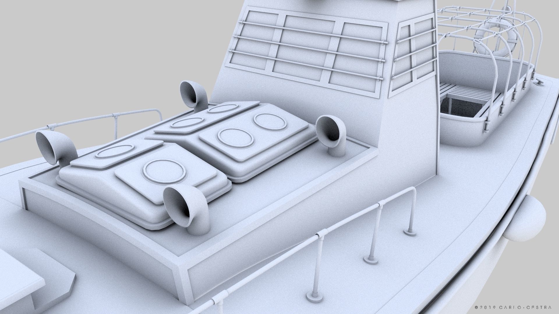 Japanese 11m 60Hp motor boat Low-poly 3D model_25