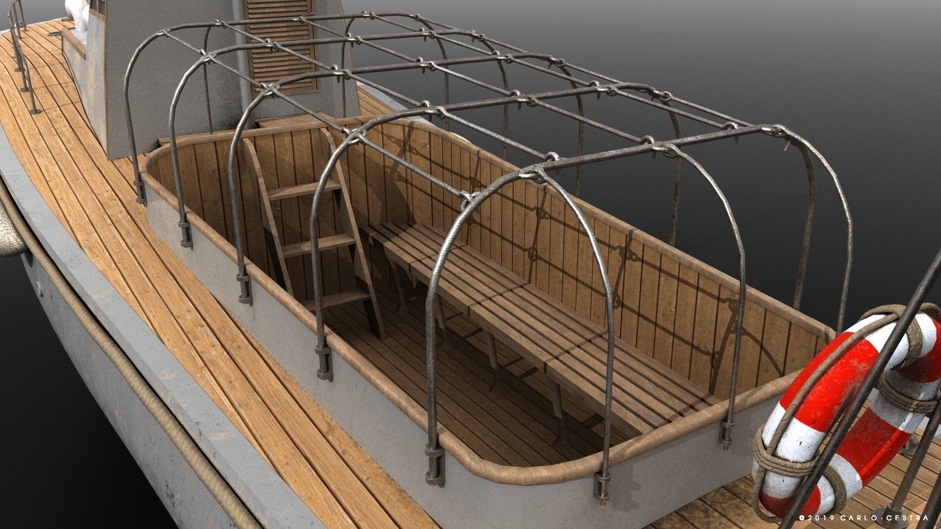 Japanese 11m 60Hp motor boat Low-poly 3D model_3