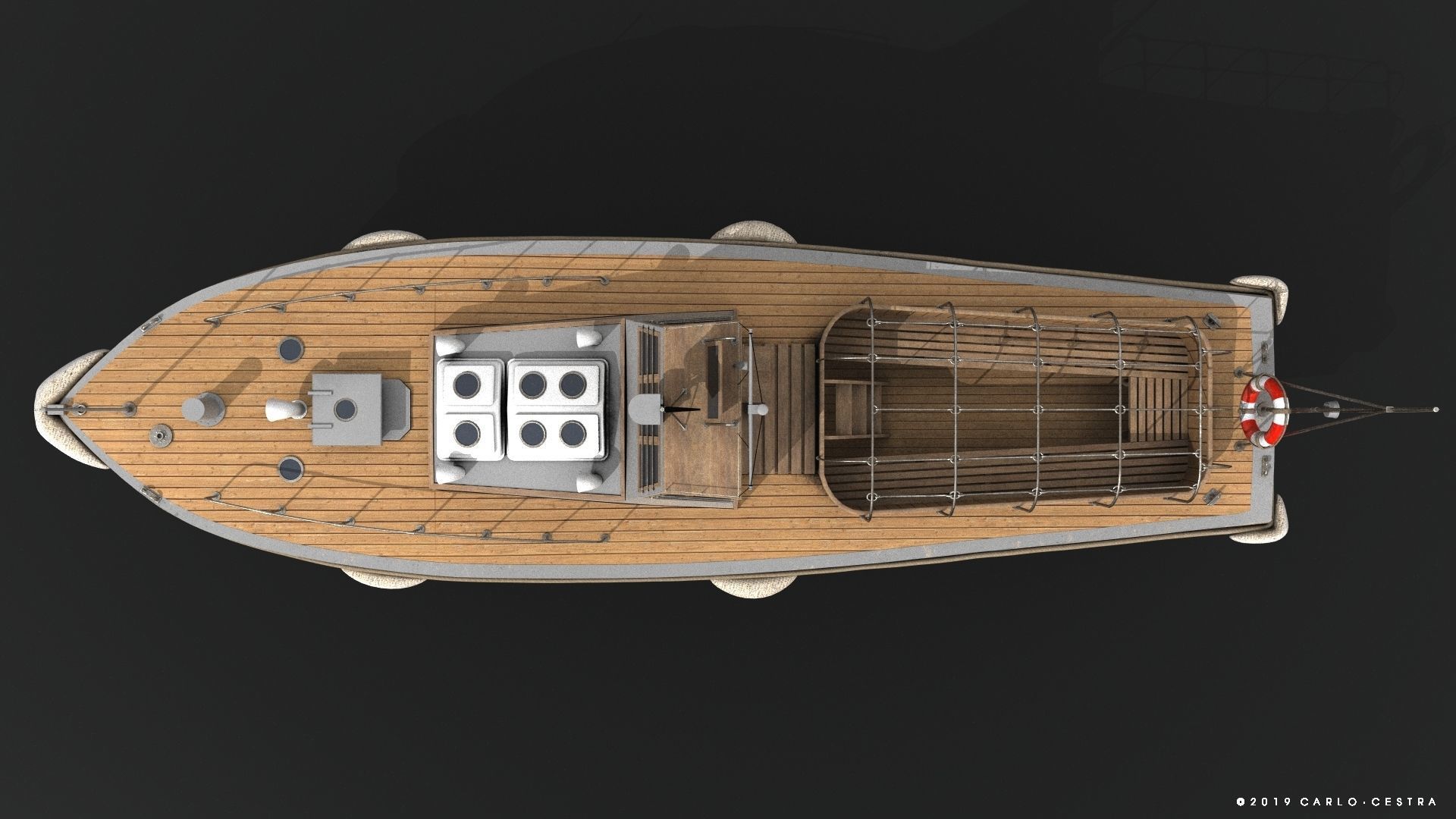 Japanese 11m 60Hp motor boat Low-poly 3D model_14