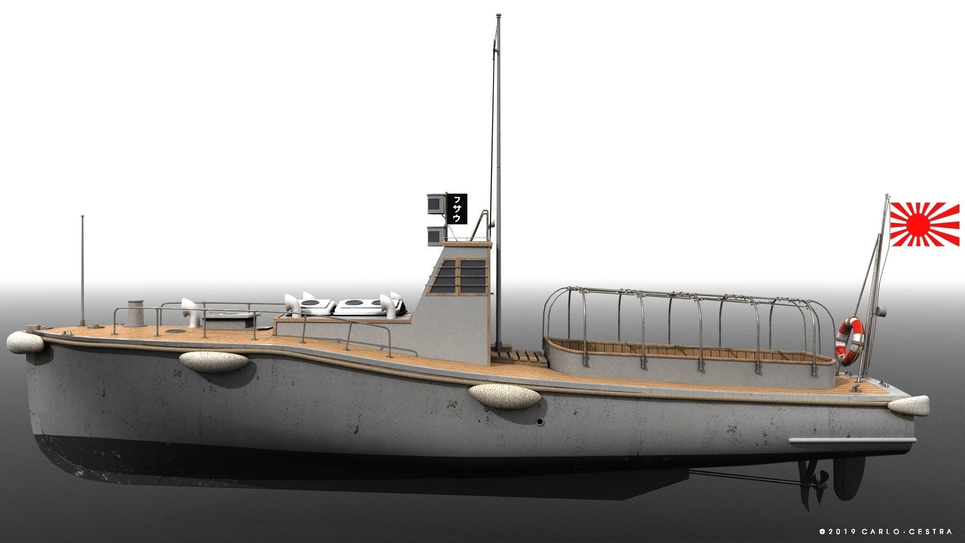 Japanese 11m 60Hp motor boat Low-poly 3D model_11