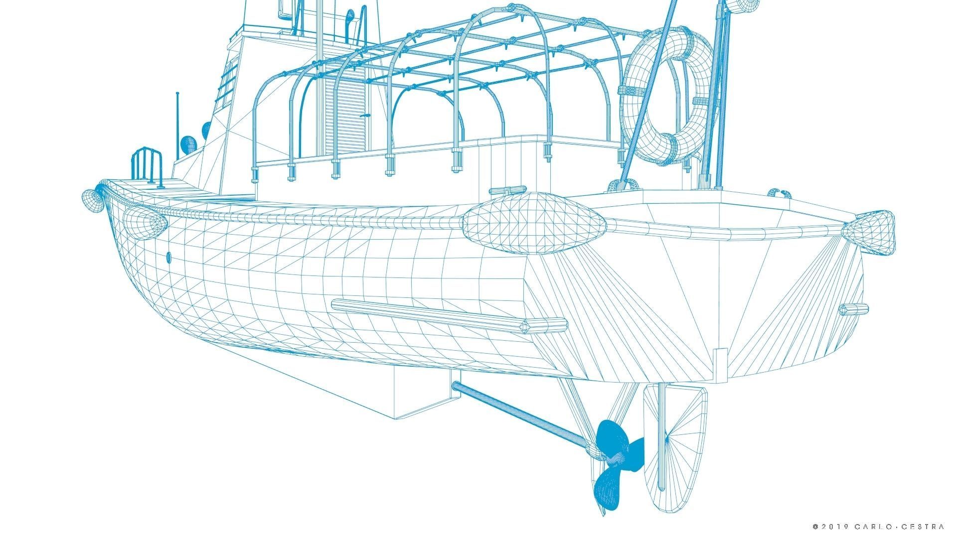 Japanese 11m 60Hp motor boat Low-poly 3D model_43