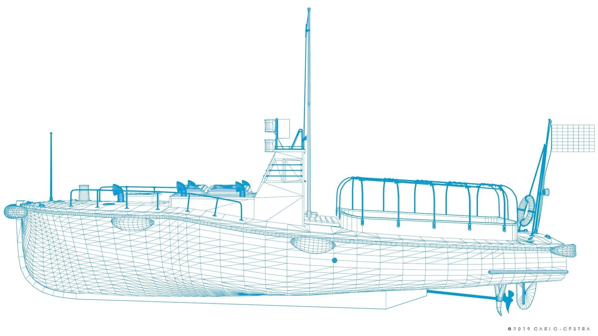 Japanese 11m 60Hp motor boat Low-poly 3D model_47