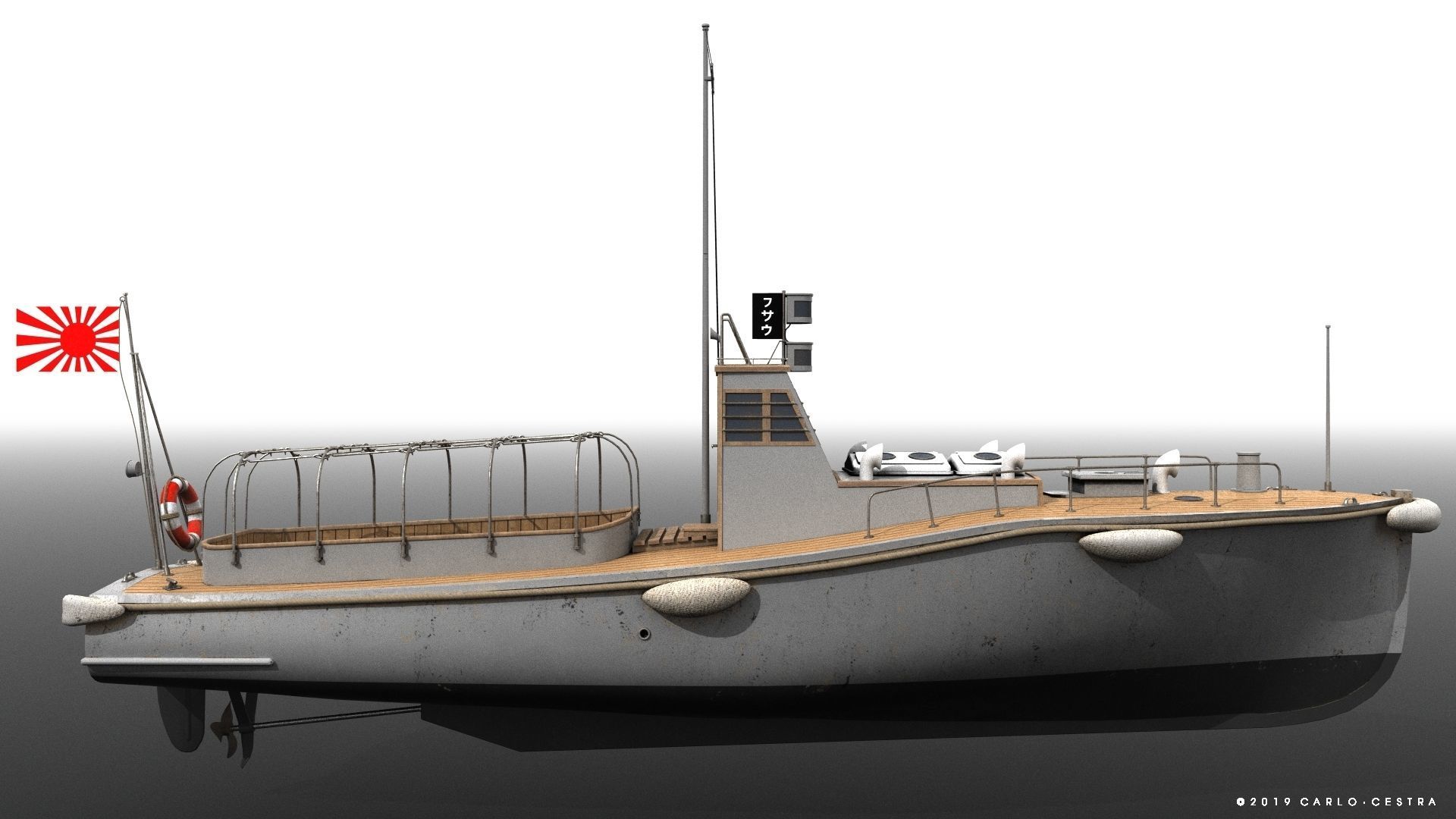 Japanese 11m 60Hp motor boat Low-poly 3D model_10