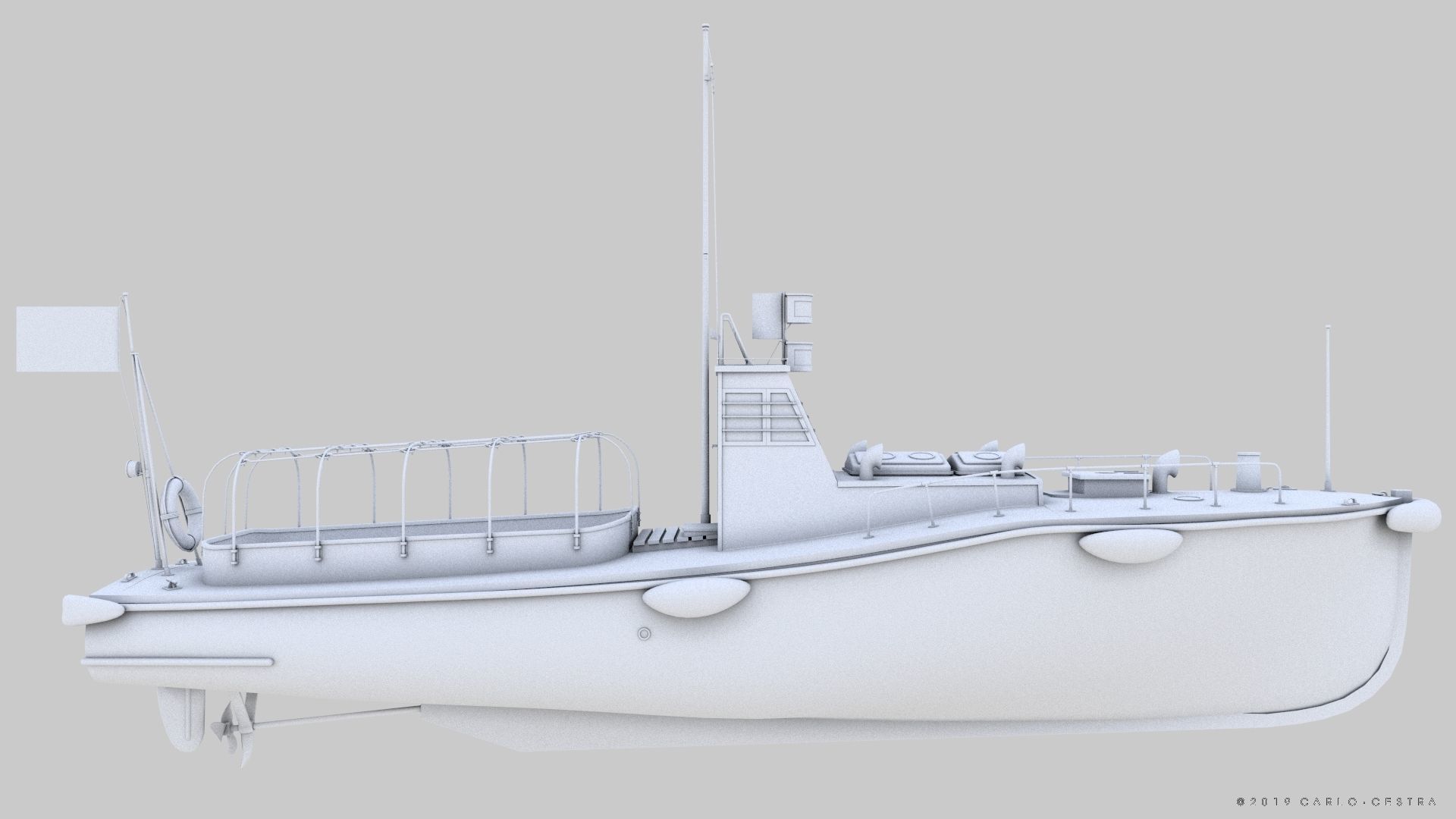 Japanese 11m 60Hp motor boat Low-poly 3D model_22