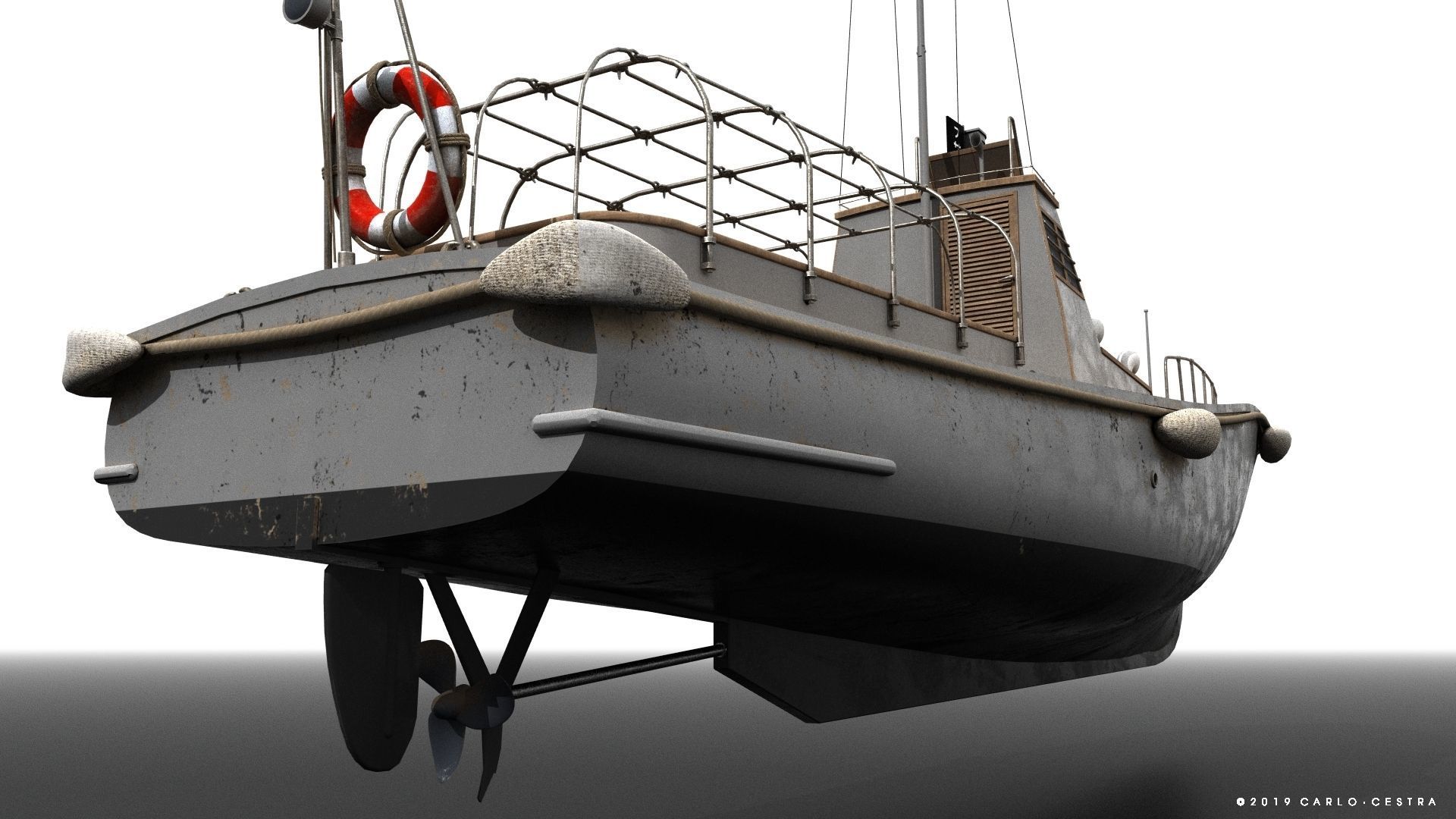 Japanese 11m 60Hp motor boat Low-poly 3D model_8
