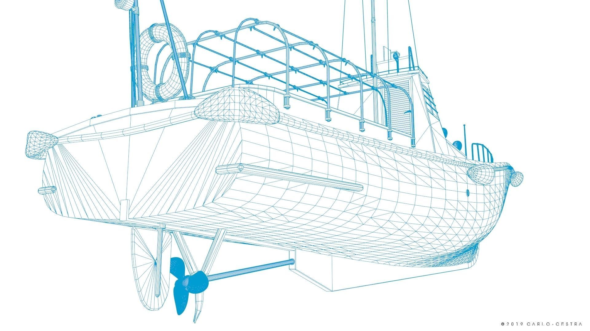 Japanese 11m 60Hp motor boat Low-poly 3D model_39