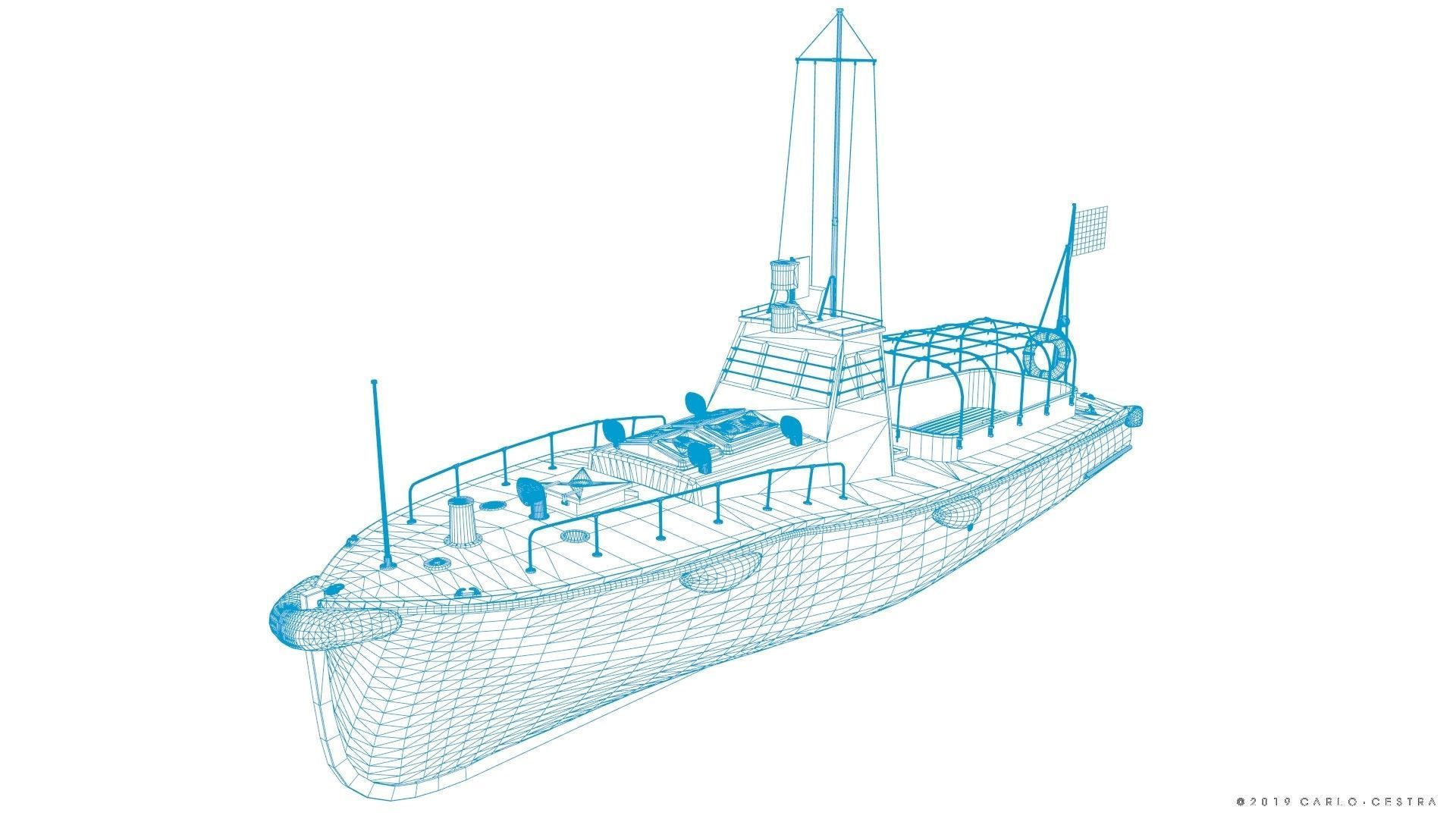 Japanese 11m 60Hp motor boat Low-poly 3D model_32