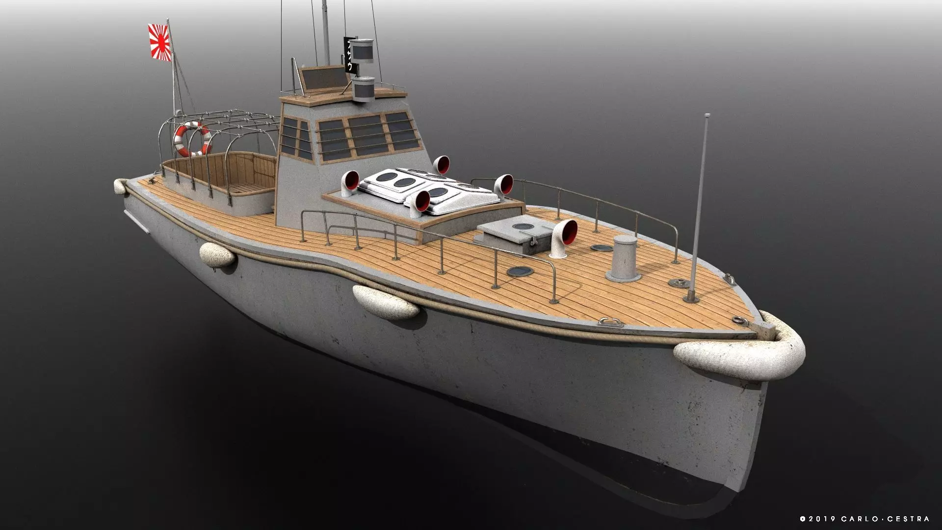 Japanese 11m 60Hp motor boat Low-poly 3D model_0