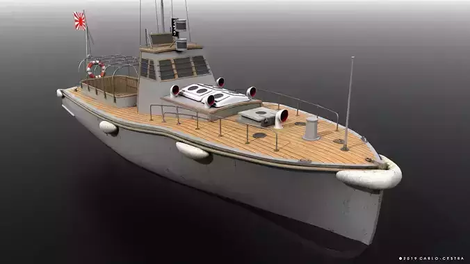 Japanese 11m 60Hp motor boat Low-poly 3D model