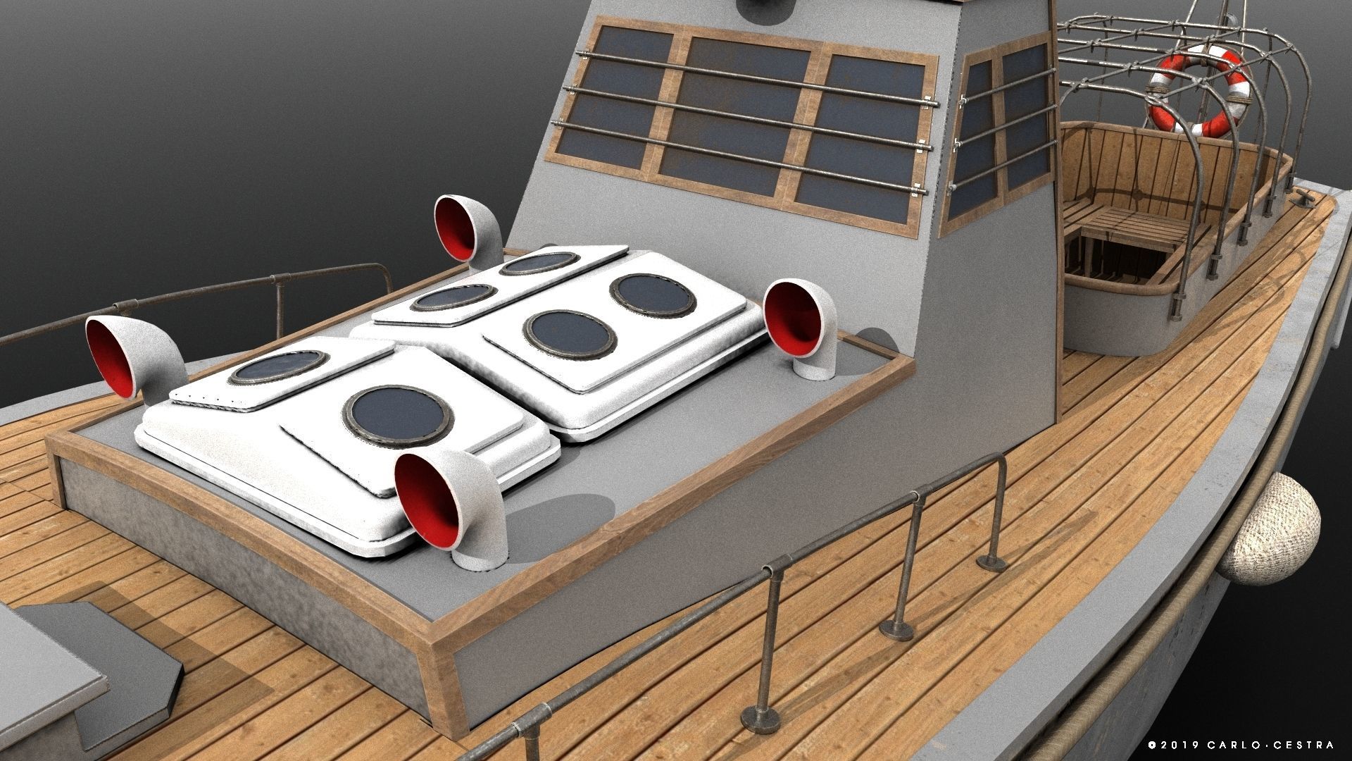 Japanese 11m 60Hp motor boat Low-poly 3D model_4