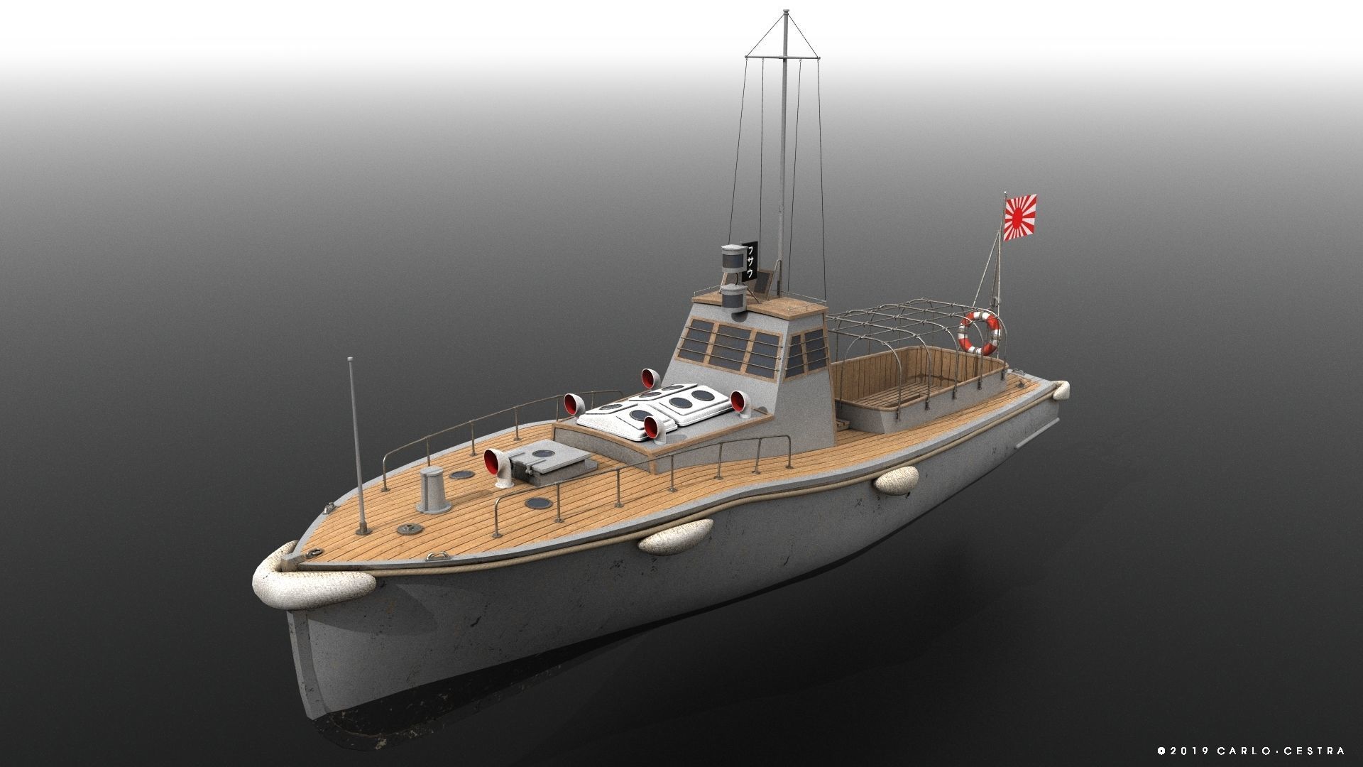 Japanese 11m 60Hp motor boat Low-poly 3D model_1