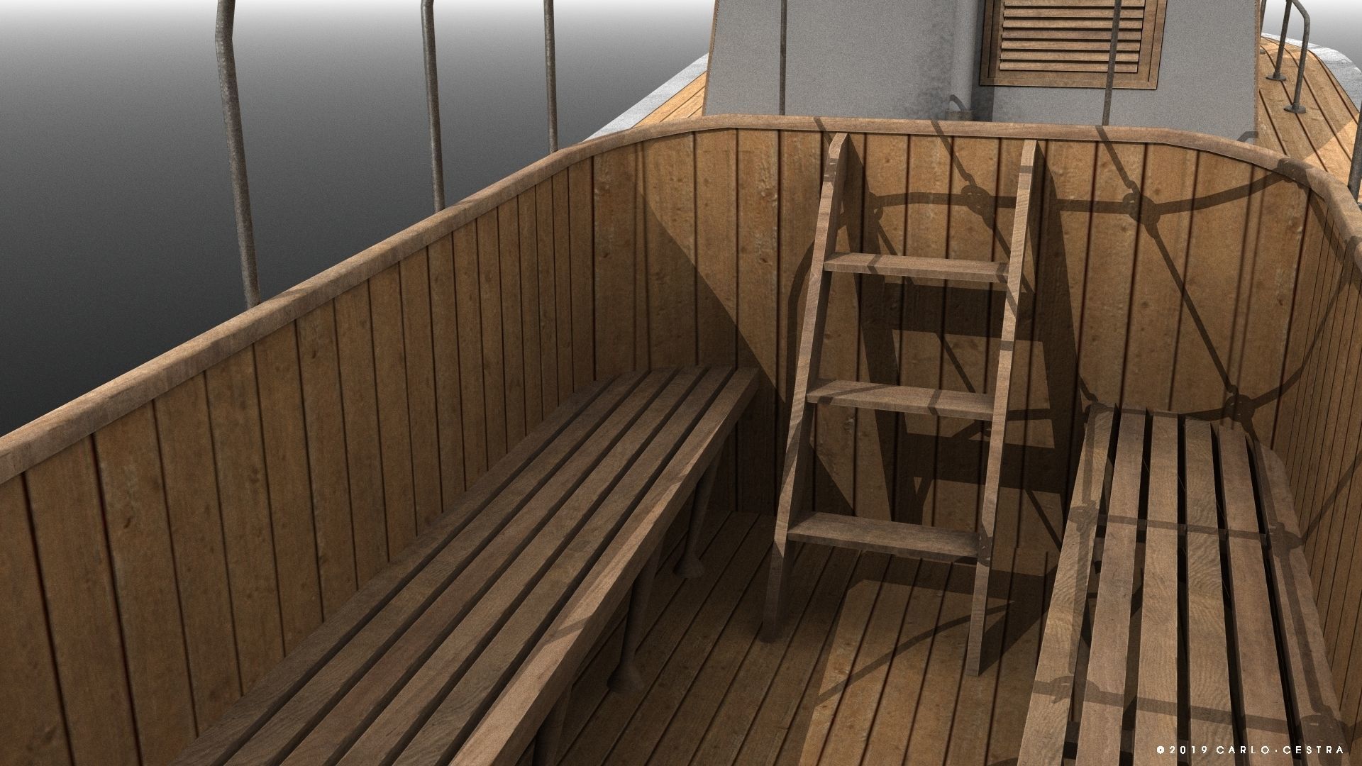 Japanese 11m 60Hp motor boat Low-poly 3D model_9