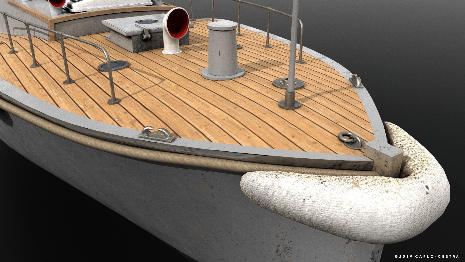 Japanese 11m 60Hp motor boat Low-poly 3D model_5