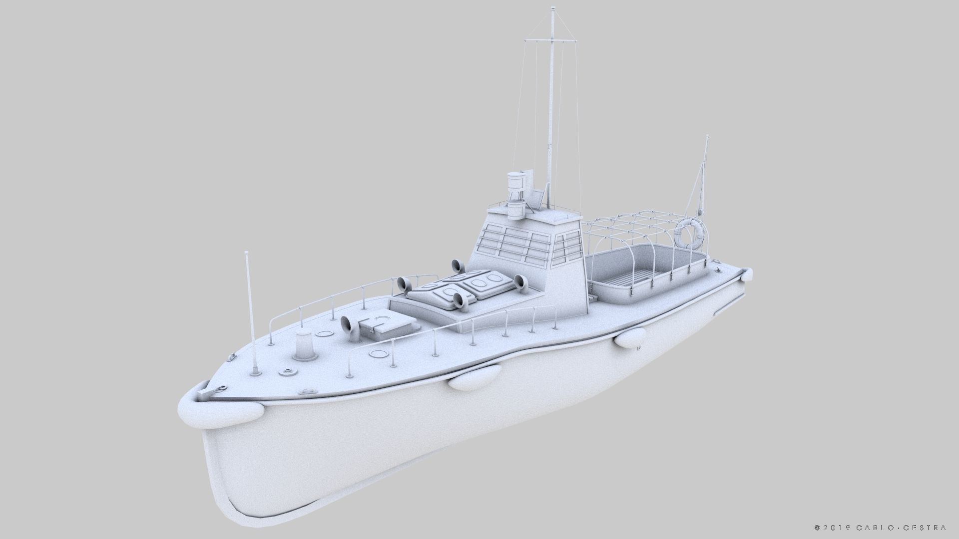 Japanese 11m 60Hp motor boat Low-poly 3D model_17