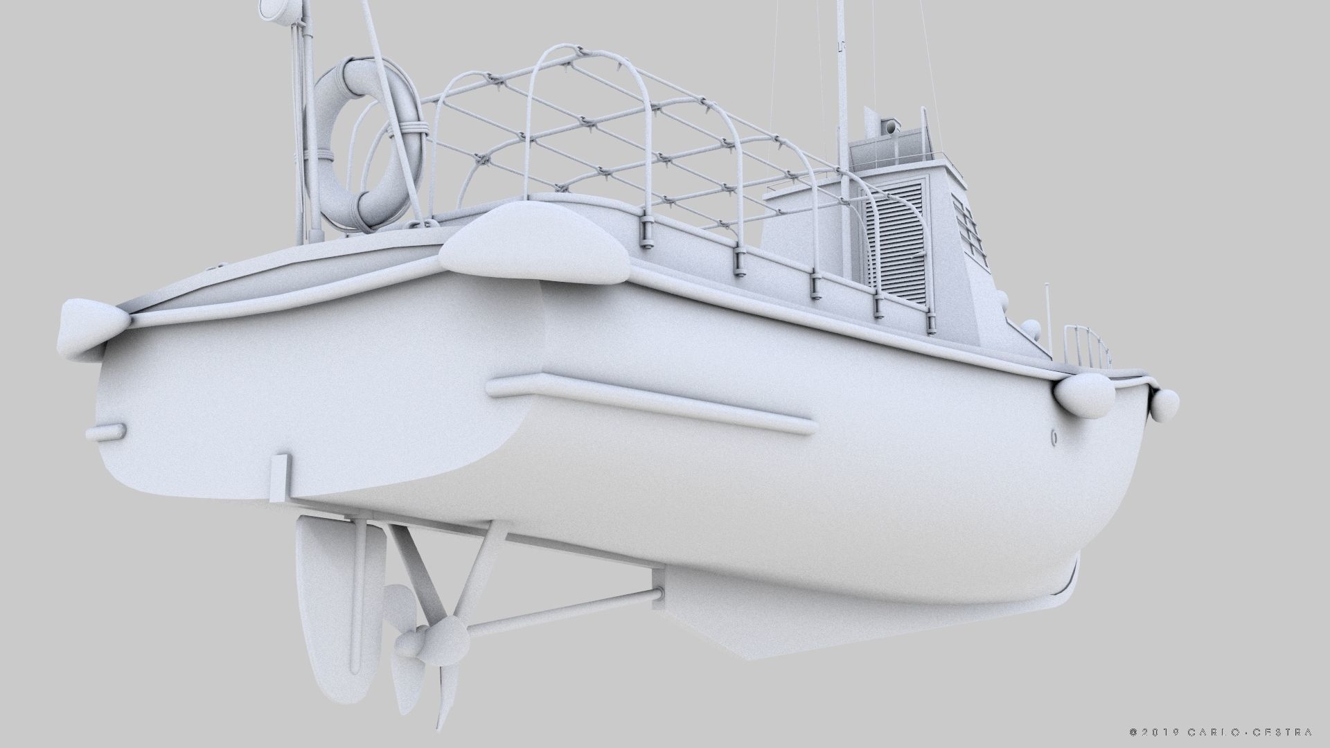 Japanese 11m 60Hp motor boat Low-poly 3D model_20