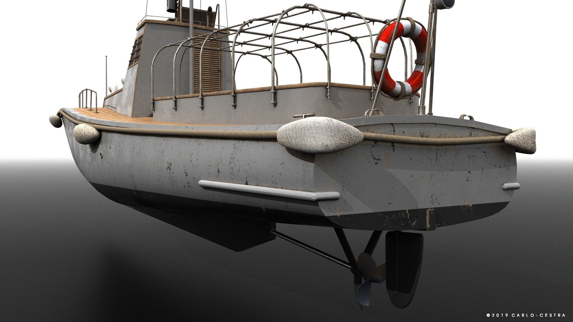 Japanese 11m 60Hp motor boat Low-poly 3D model_7