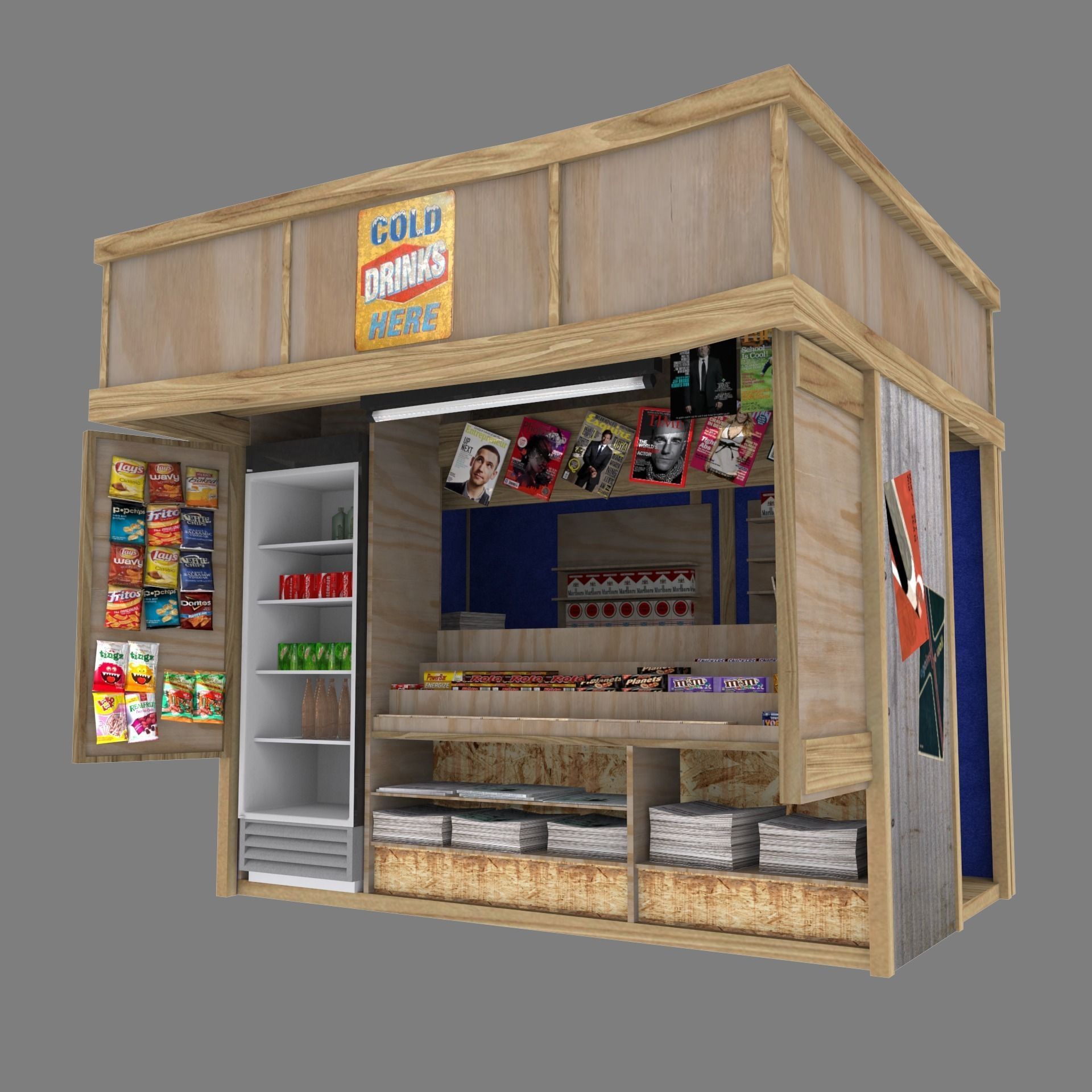 Kiosk textured Low-poly 3D model_1