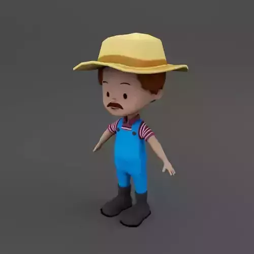 Farmer boy in overalls with hat and straw hat