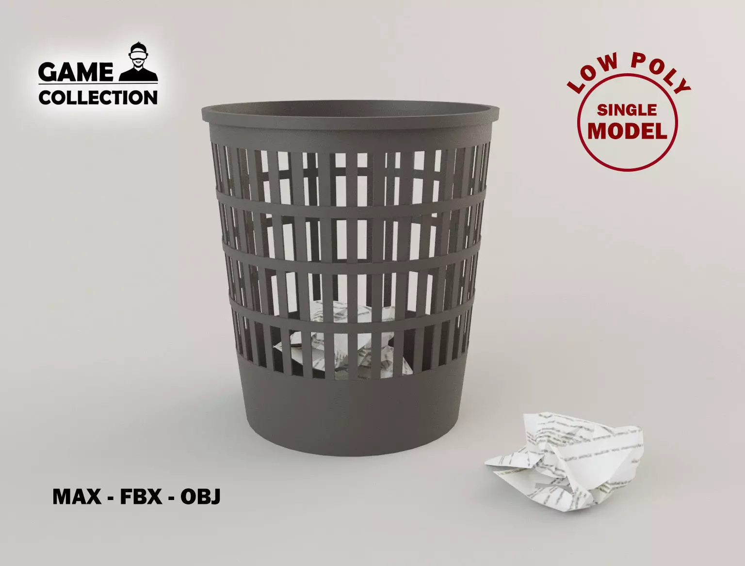 Paper bin 1 Lowpoly Low-poly 3D model_0