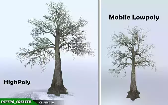 Kapok Bare Tree Set Mobile Lowpoly 3d model Low-poly 3D model