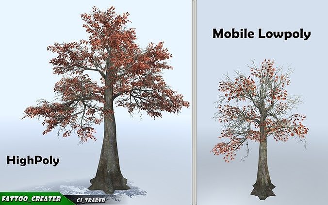Lowpoly Mobile Tree Kapok Blossom Set 3D Model Low-poly 3D model
