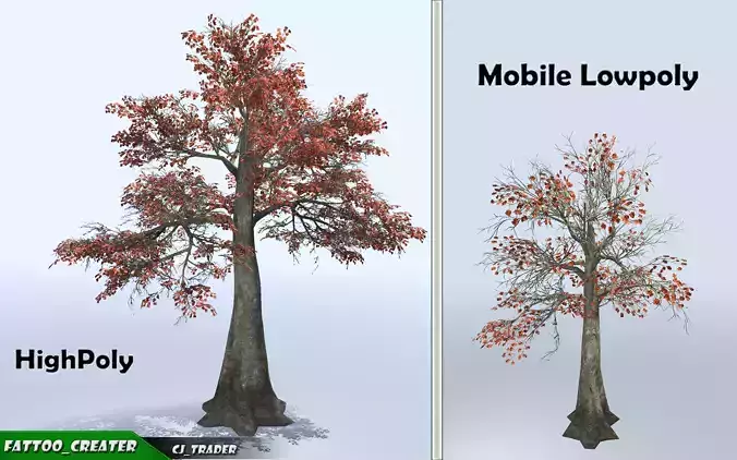 Lowpoly Mobile Tree Kapok Blossom Set 3D Model Low-poly 3D model